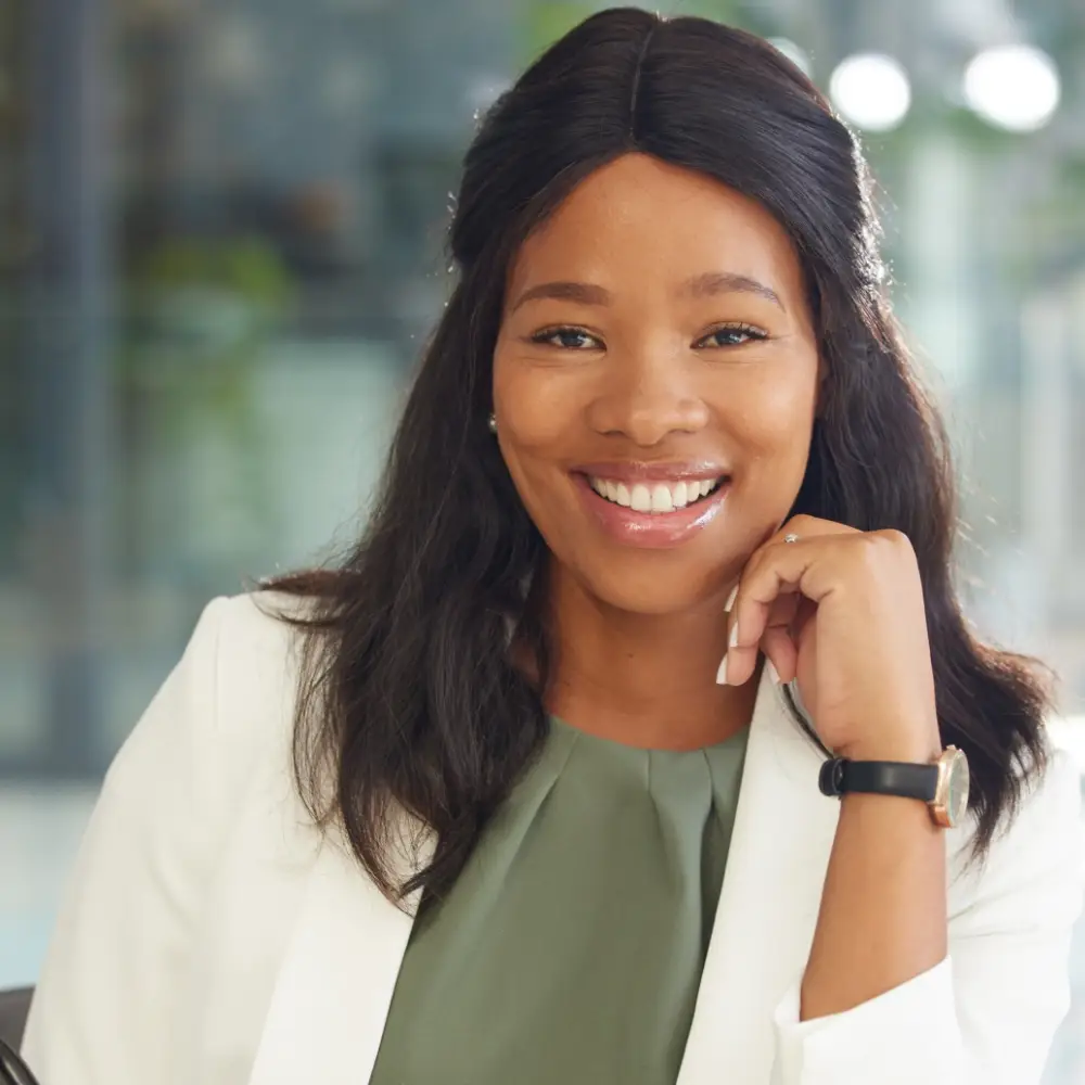 Smiling female accountant in a professional office setting